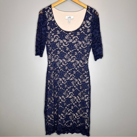 Belle Badgley Mischka navy lace overlay midi dress - Picture 2 of 7